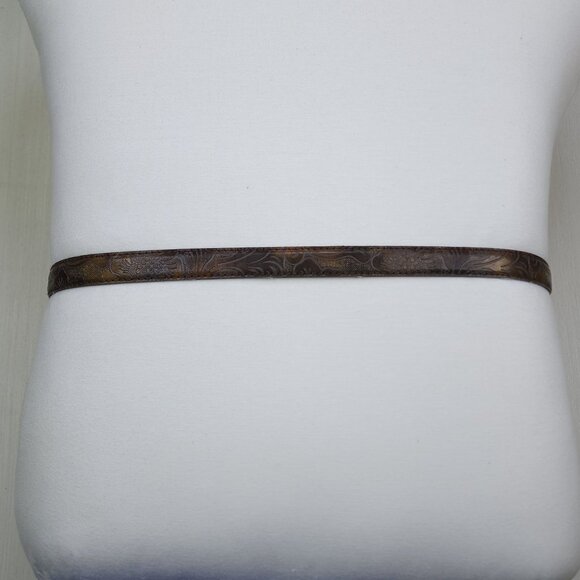 Brown Embossed Leather Belt With Floral Design & Silver Buckle Size 14 - Picture 2 of 12